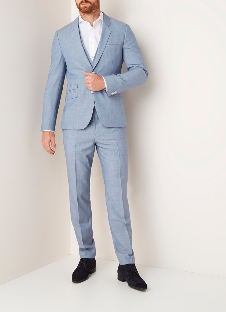 HUGO BOSS - Arti/Hesten driedelig slim fit pak van scheerwol - Lichtblauw