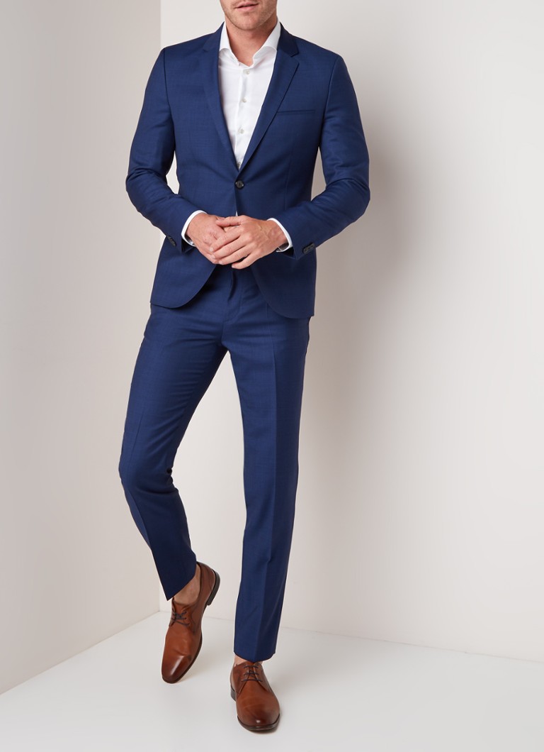 HUGO BOSS - Arti/Hesten extra slim fit pak van gemêleerd scheerwol - Donkerblauw