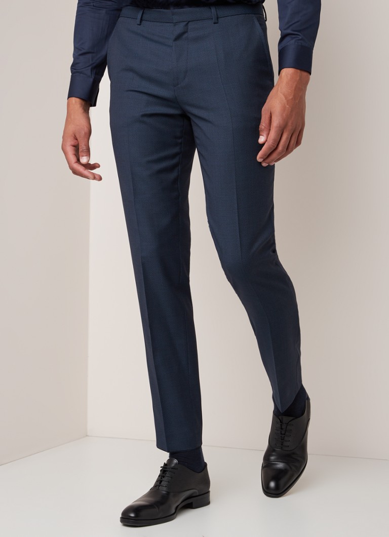 HUGO BOSS - Astian/Hets extra slim fit pak van scheerwol met microdessin - Donkerblauw