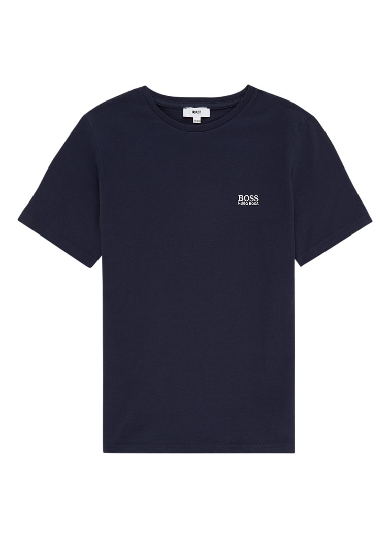 HUGO BOSS - Basic T-shirt met logoborduring - Donkerblauw