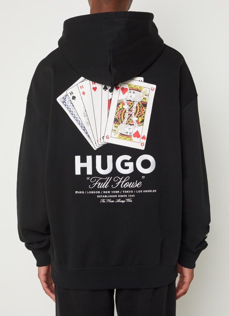 HUGO BOSS Deewax oversized hoodie met logo- en backprint • Zwart ...