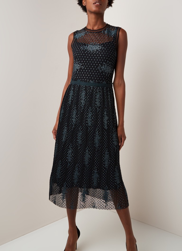 HUGO BOSS - Delyssa maxi-jurk met lurex en plissé - Donkergroen