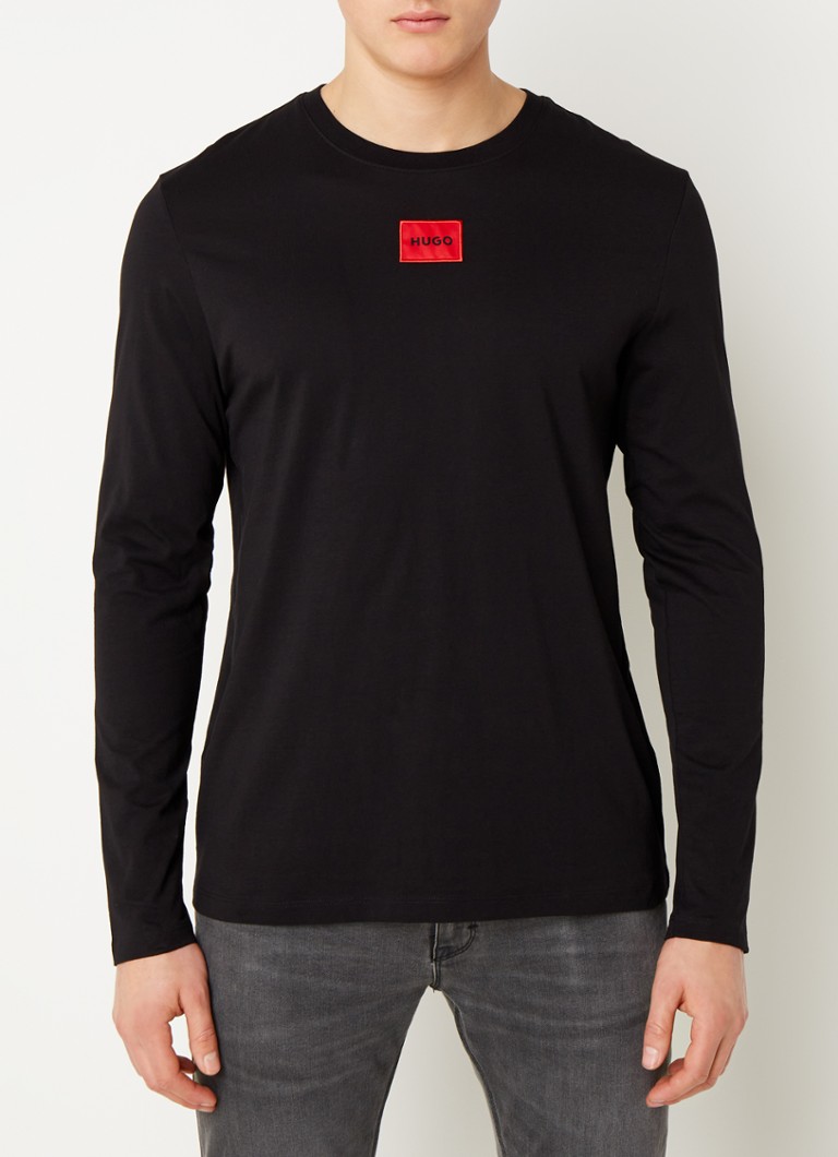 HUGO BOSS - Diragolo longsleeve met logo  - Zwart