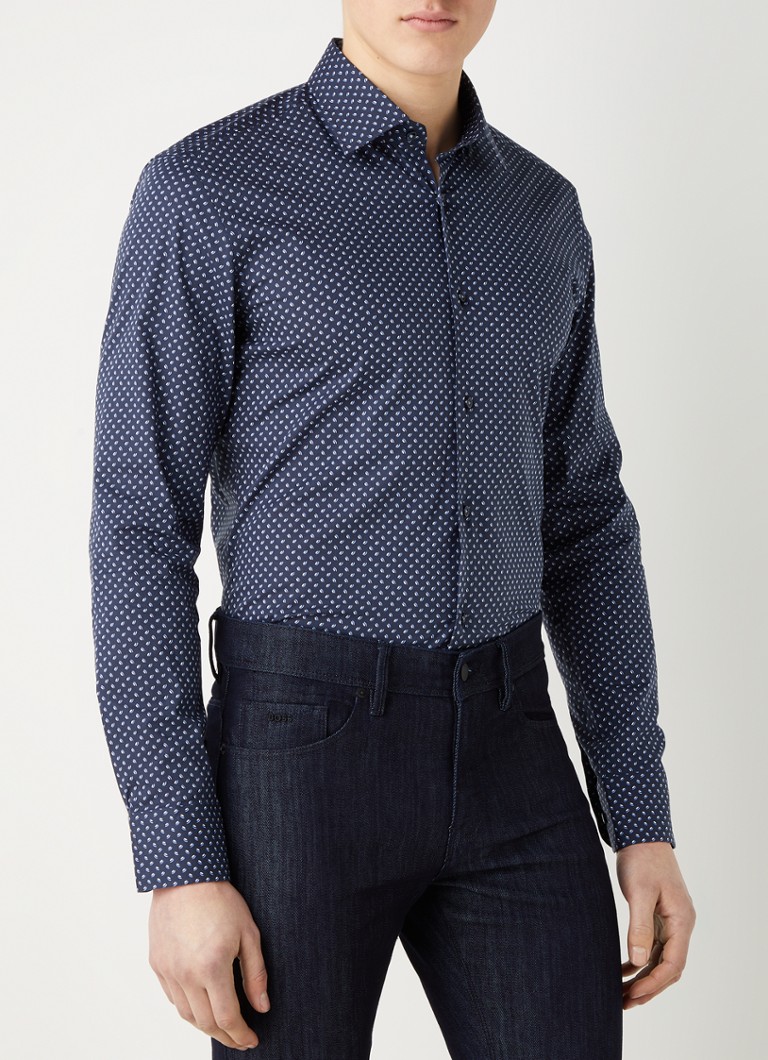 krans Huiskamer George Eliot HUGO BOSS H-Hank-Kent-214 slim fit overhemd met print en stretch •  Donkerblauw • deBijenkorf.be