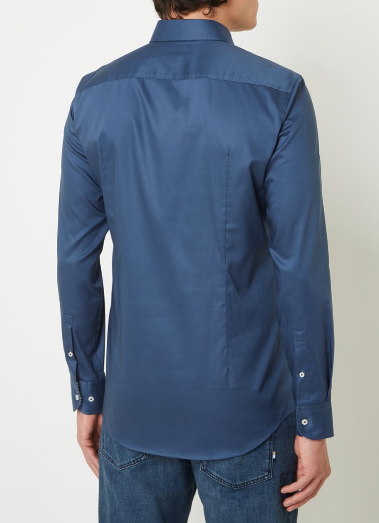 Zullen Kruipen levering aan huis HUGO BOSS Hank slim fit overhemd met glanzende finish • Donkerblauw •  deBijenkorf.be