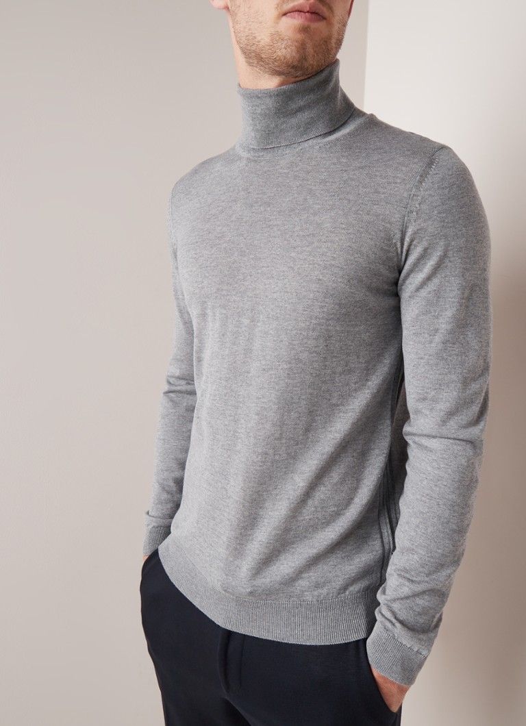 HUGO BOSS - Musso fijngebreide coltrui van scheerwol - Lichtgrijs