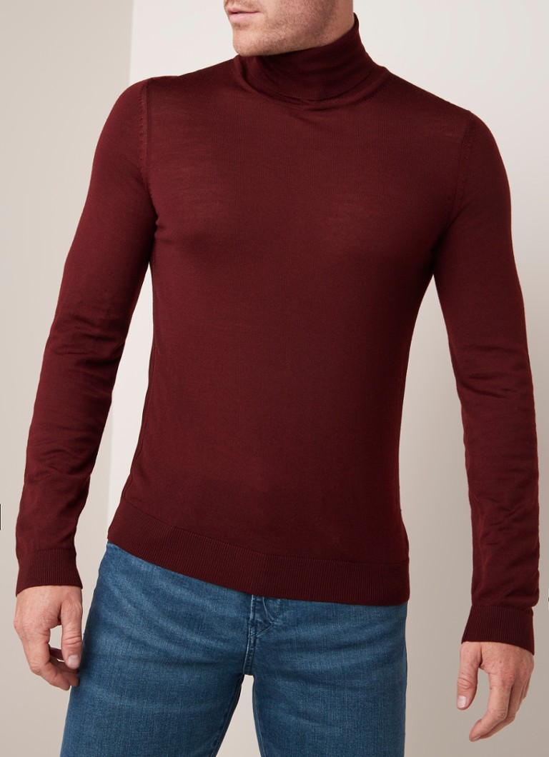 HUGO BOSS - Musso fijngebreide coltrui van scheerwol - Donkerrood