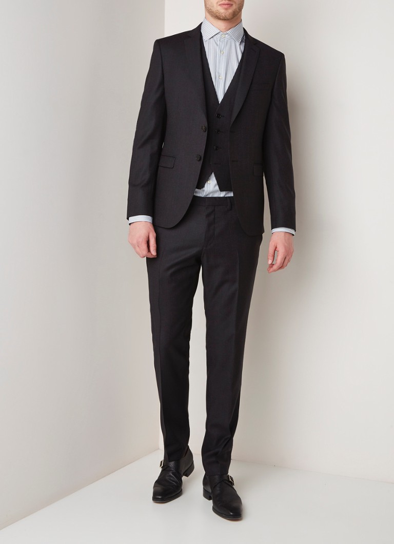 HUGO BOSS - Reymond/Wenten driedelig slim fit pak van wol - Zwart