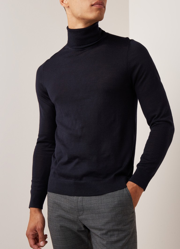 HUGO BOSS - San Antonio fijngebreide coltrui van scheerwol - Donkerblauw