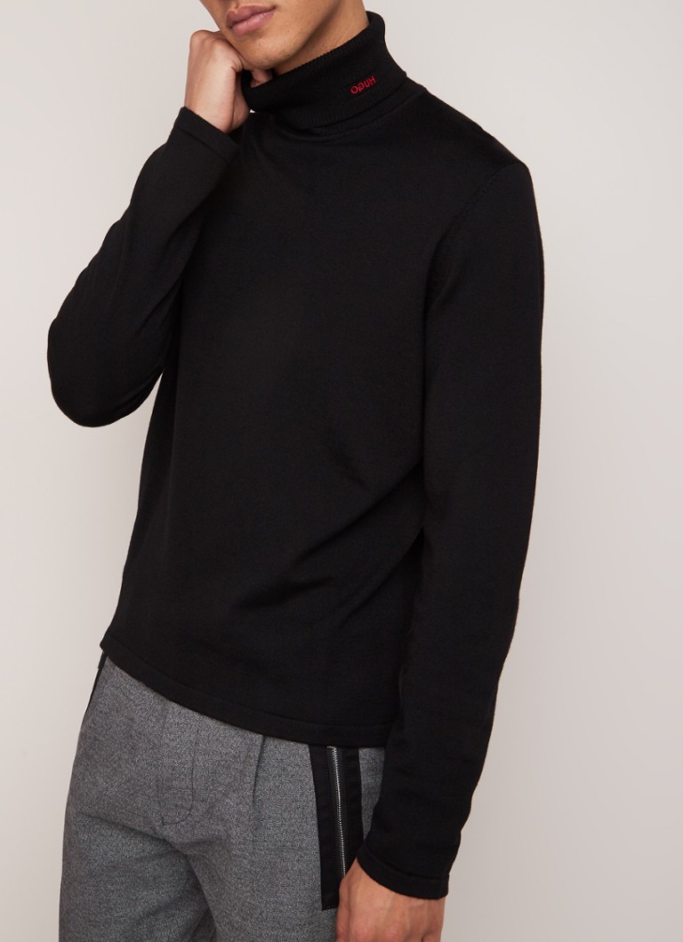 HUGO BOSS - San Thomas fijngebreide coltrui van scheerwol - Zwart