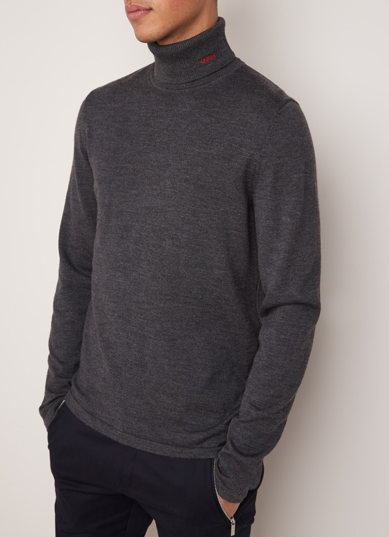 HUGO BOSS - San Thomas fijngebreide coltrui van scheerwol - Donkergrijs