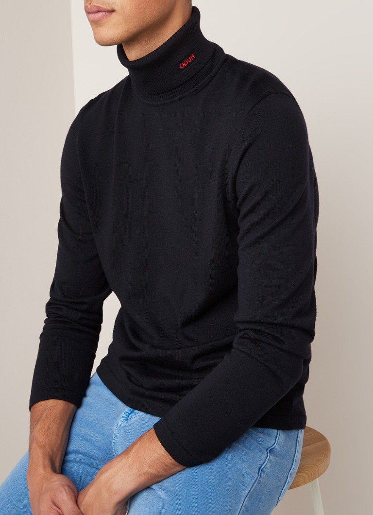 HUGO BOSS - San Thomas fijngebreide coltrui van scheerwol - Blauw