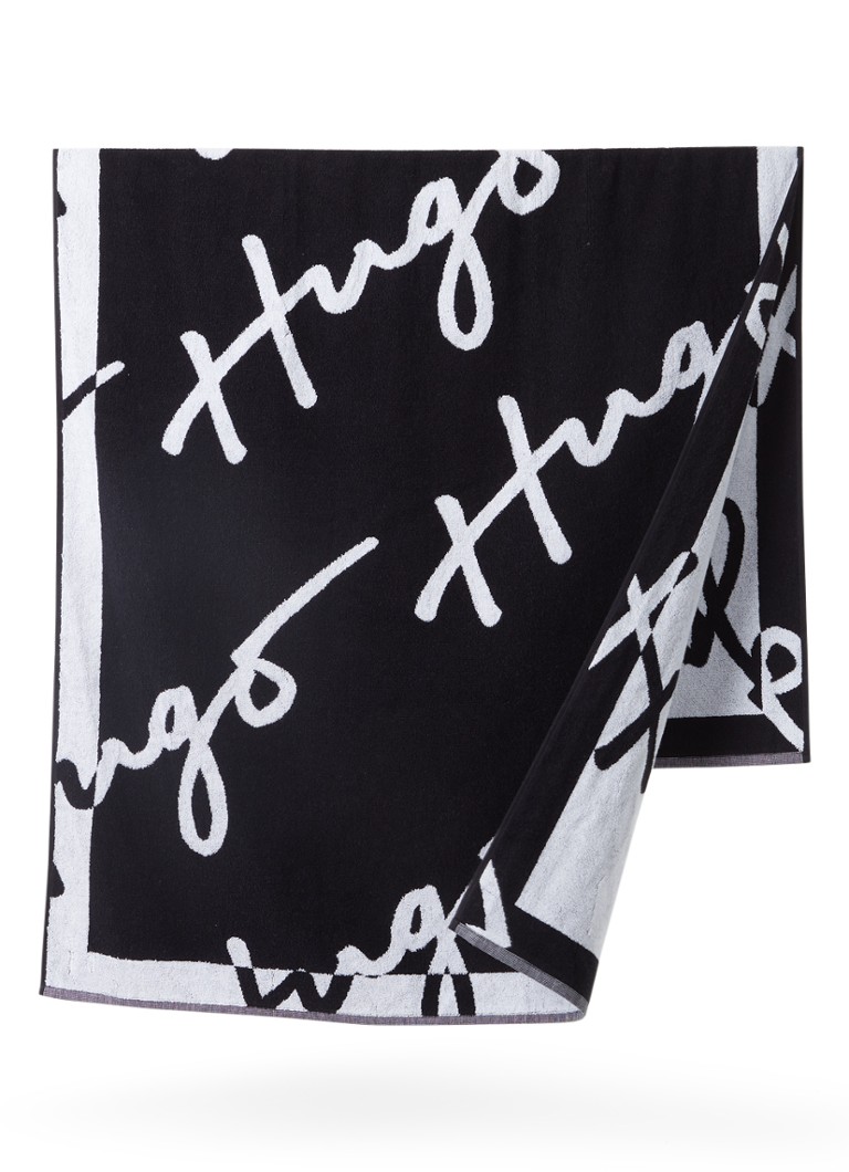 HUGO BOSS Signature strandlaken 90 x cm • Zwart • deBijenkorf.be