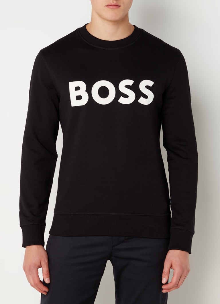 HUGO BOSS - Stadler sweater met logoprint - Zwart