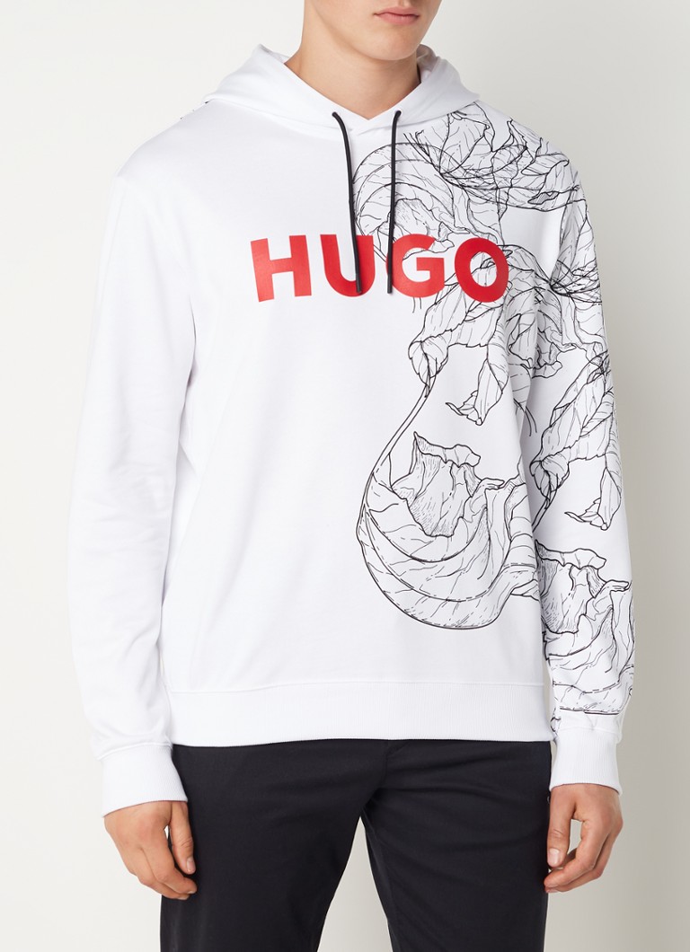 HUGO BOSS - Sweat à capuche Danimaux avec logo et imprimé au dos - Blanc