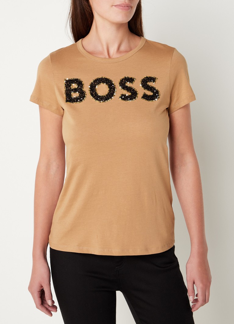 HUGO BOSS - T-shirt Eventsa avec logo et paillettes - Beige