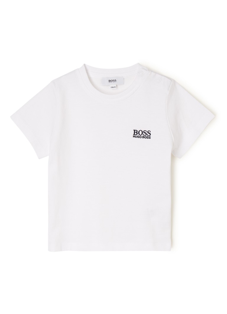 HUGO BOSS - T-shirt met logoborduring en drukknopen  - Wit