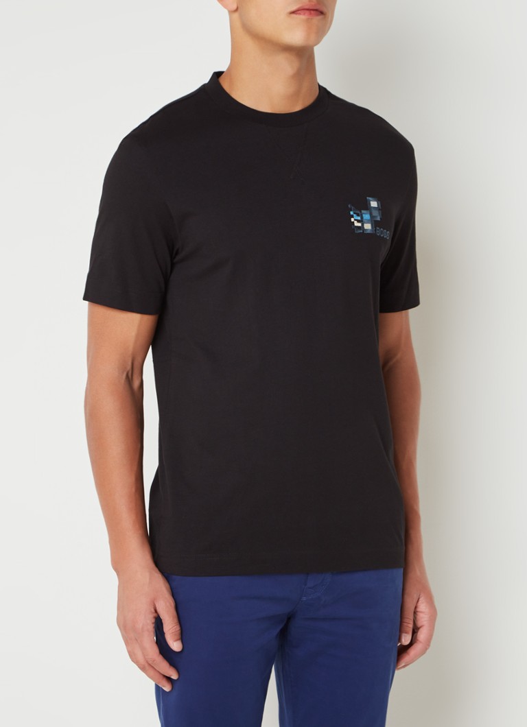 HUGO BOSS - Techlitchlogo T-shirt met logoborduring - Zwart