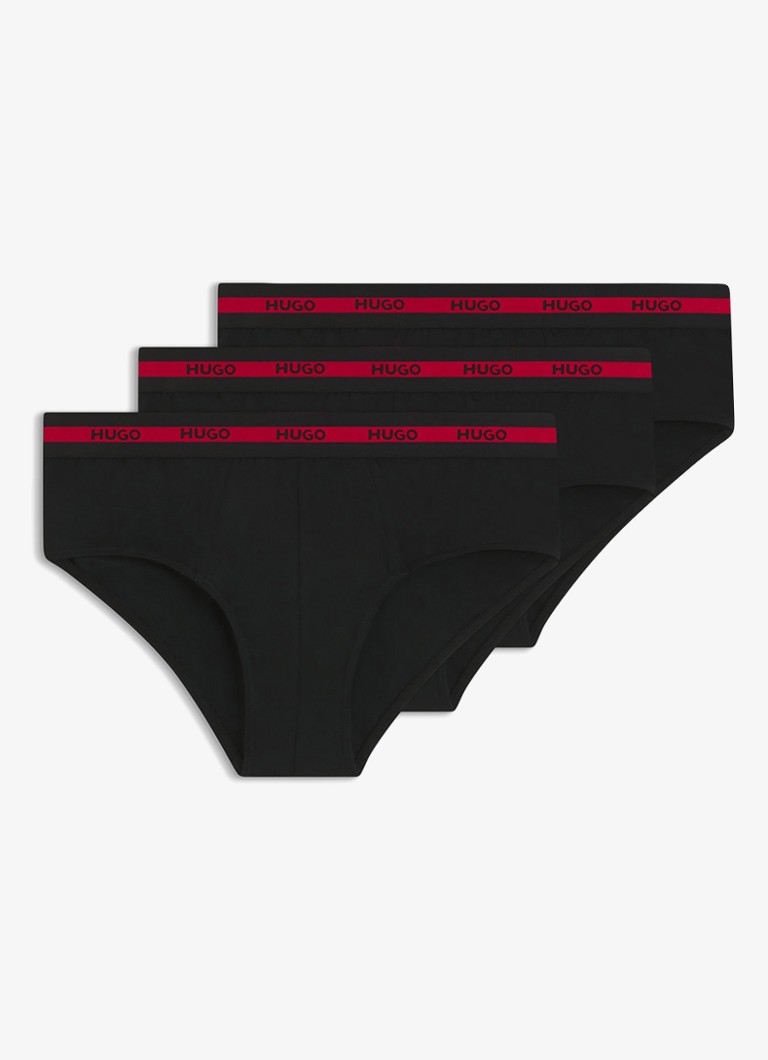 HUGO - Slip met logoband in 3-pack - Zwart