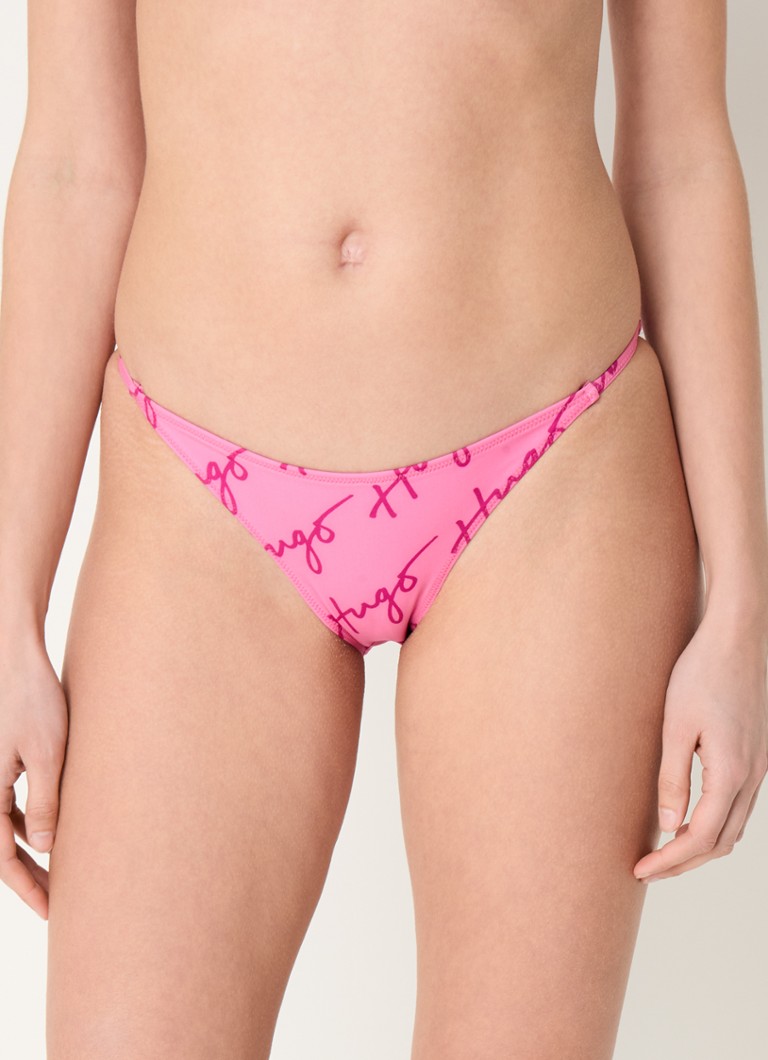HUGO - Tanga bikinislip met logoprint - Roze