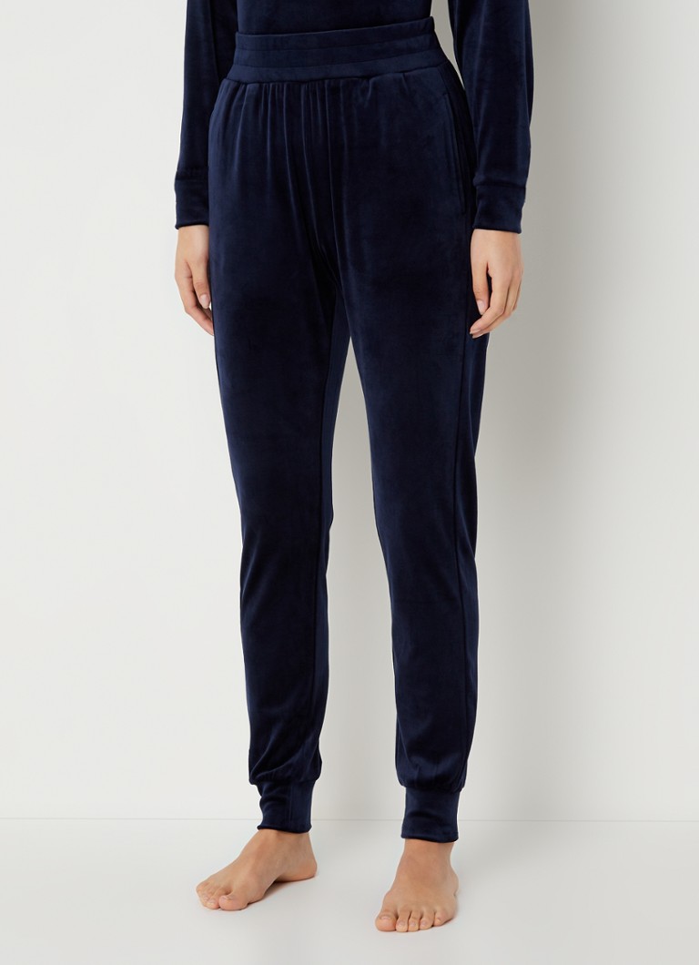 Hunkemöller - Pantalon de détente coupe fuselée taille haute en velours - Bleu