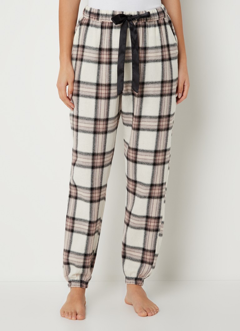 Hunkemöller - Pantalon pyjama en coton à carreaux - Beige