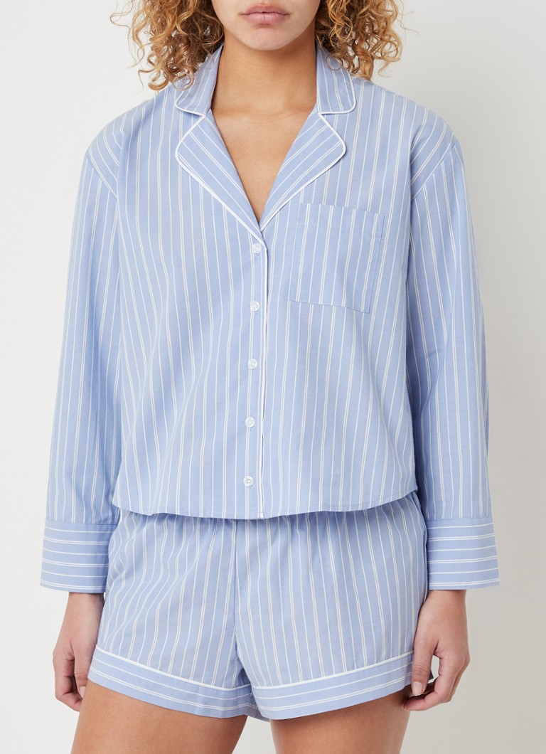 Hunkemöller - Pyjamatop met streepprint en borstzak - Lichtblauw