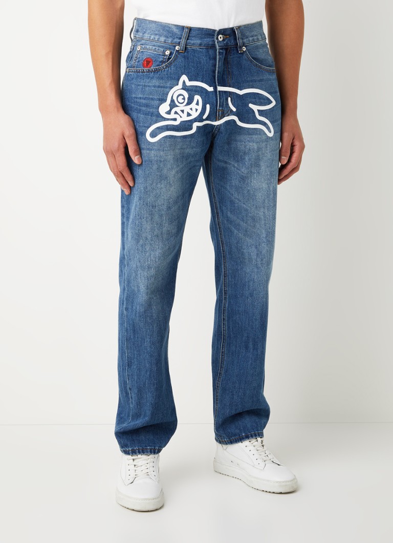 ICECREAM Running Dog straight leg jeans met print en medium wassing • Indigo • deBijenkorf.be