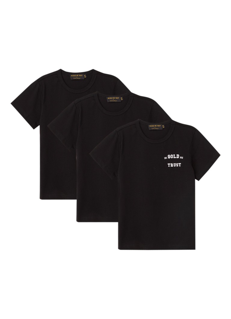 In Gold We Trust - T-shirt met logoprint in 3-pack - Zwart