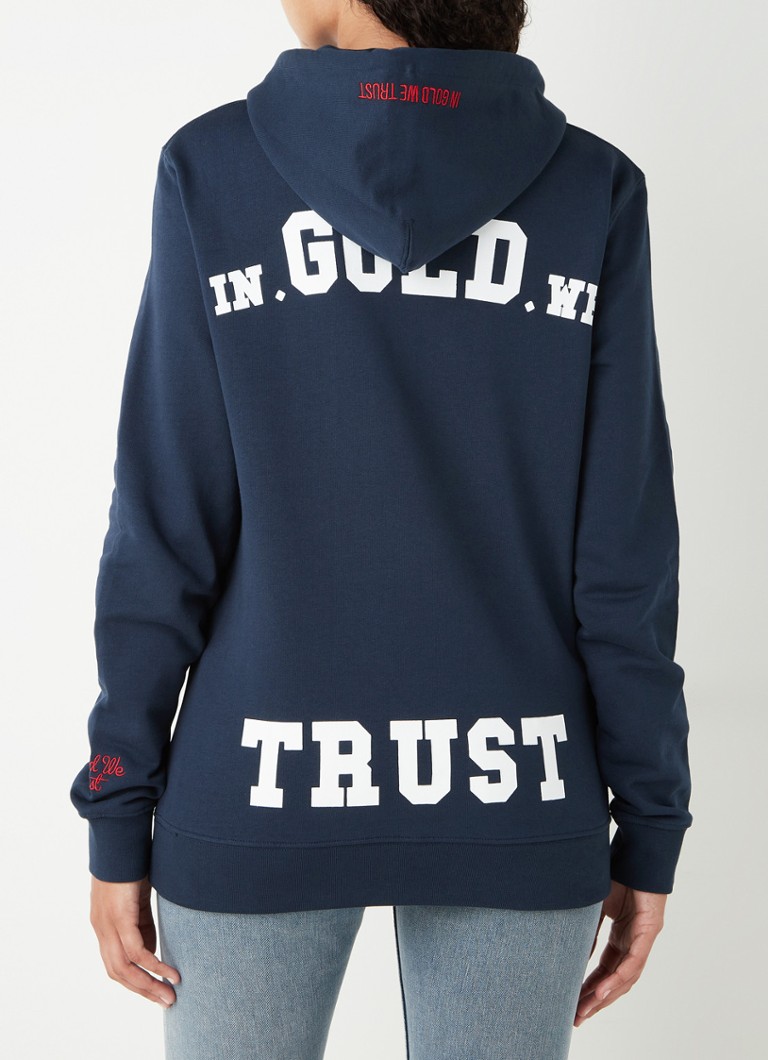 In Gold We Trust - The Notorious hoodie van biologisch katoen met logoprint - Donkerblauw