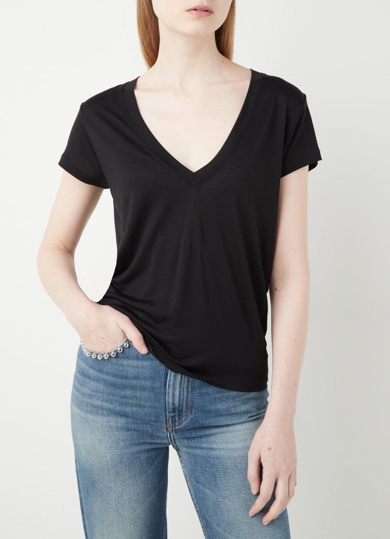 IRO - T-shirt Hemera en lyocell mélangé avec col en V - Noir