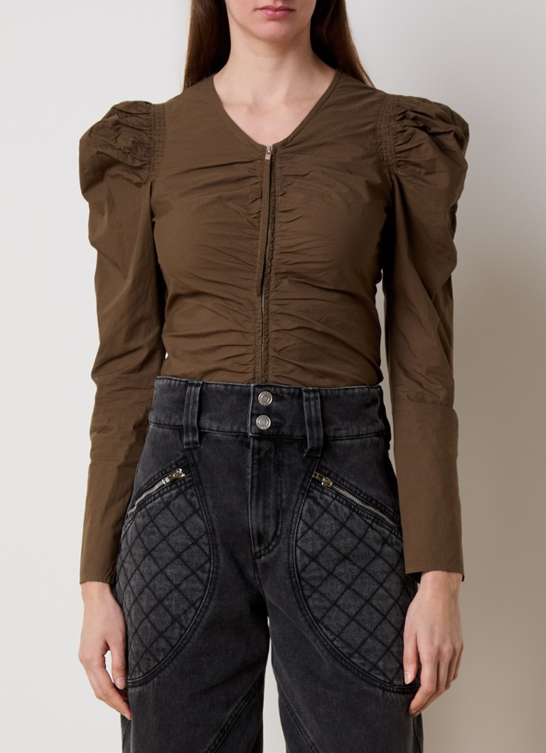 Isabel Marant - Benatea blouse met pofmouw en ritssluiting - Khaki