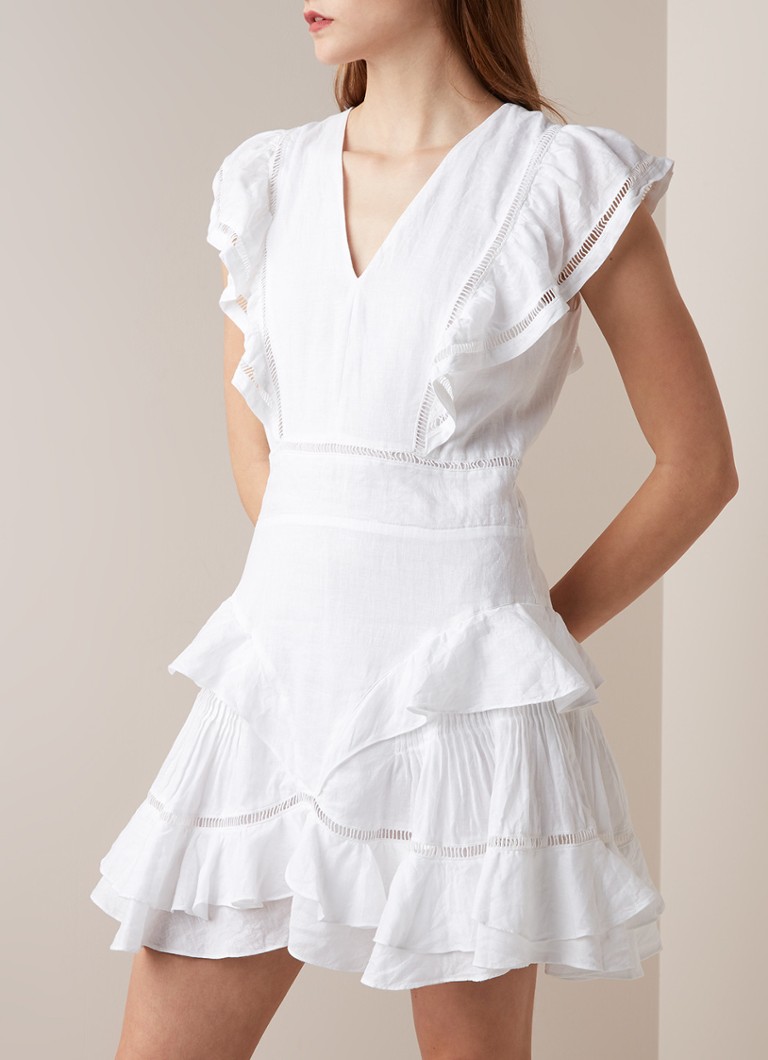 Isabel Marant Étoile - Aubrey mini-jurk van linnen met broderie en volant - Wit