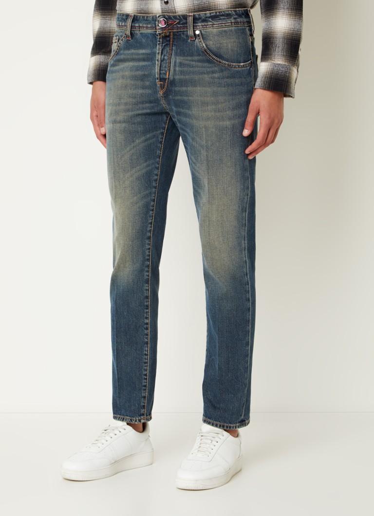 Jacob Cohën - Scott slim fit cropped jeans met verwassen afwerking - Indigo