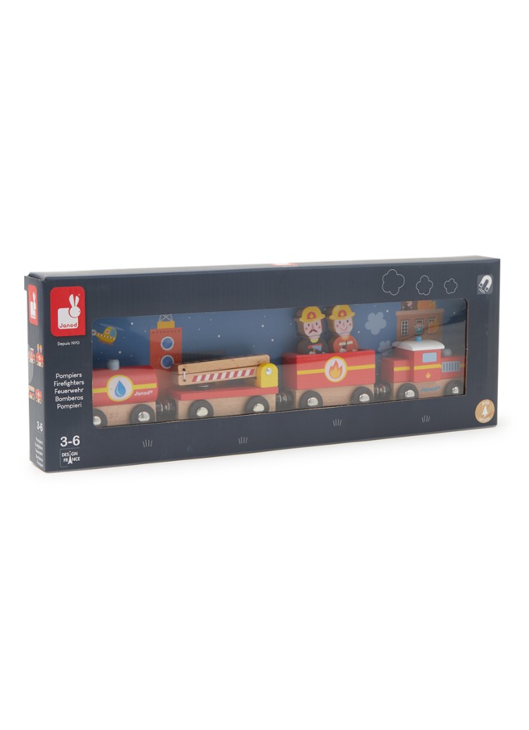 Janod - Story brandweertrein magneetpuzzel 4-delig - Steenrood