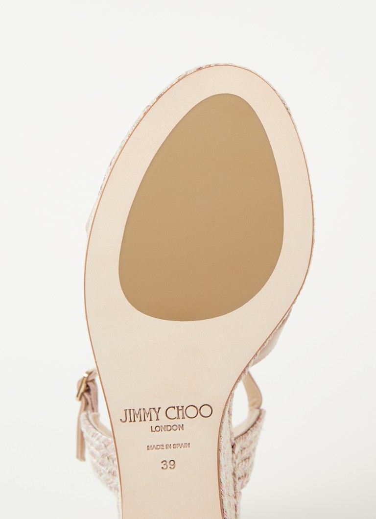 Jimmy Choo Dellena sleehak van leer met raffia details • Oudroze