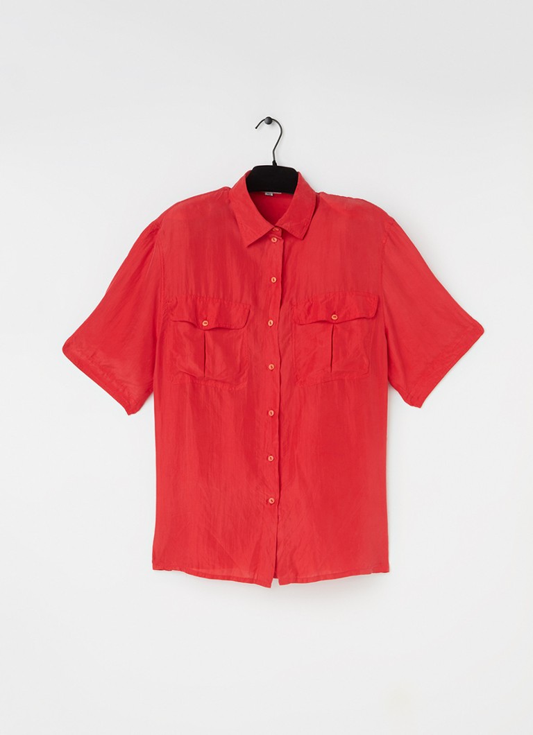 Jutka & Riska - Vintage blouse van zijde met borstzakken - maat 40 - Rood