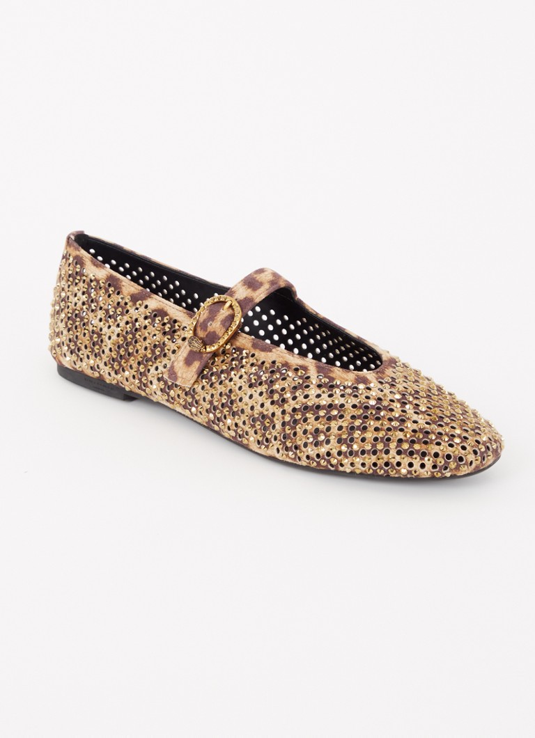 Kurt Geiger - Mayfair ballerina van suède met strass en panterprint - Camel