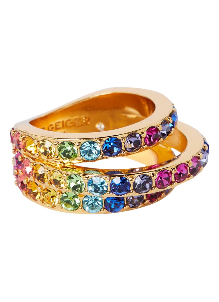 Kurt Geiger - Rainbow Triple ring met kristal - Multicolor