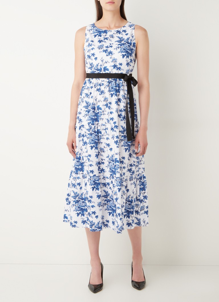 L.K.Bennett - Hodgkin midi jurk met bloemenprint en strikceintuur - Blauw