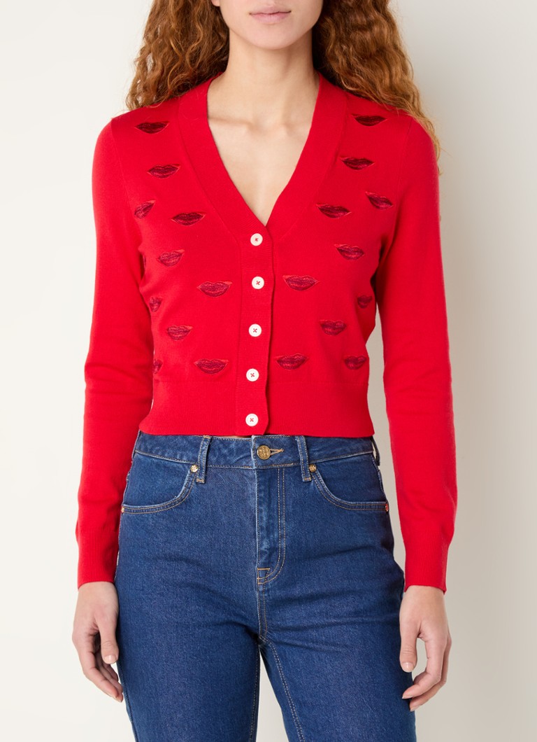 L.K.Bennett - Tallis fijngebreid vest in merino wolblend met borduring - Rood