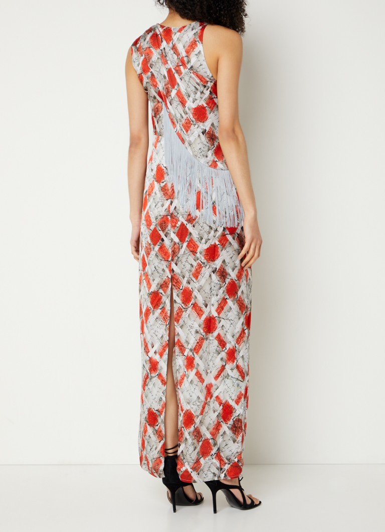 Laagam Zahara maxi jurk van satijn met print en franjes • Rood