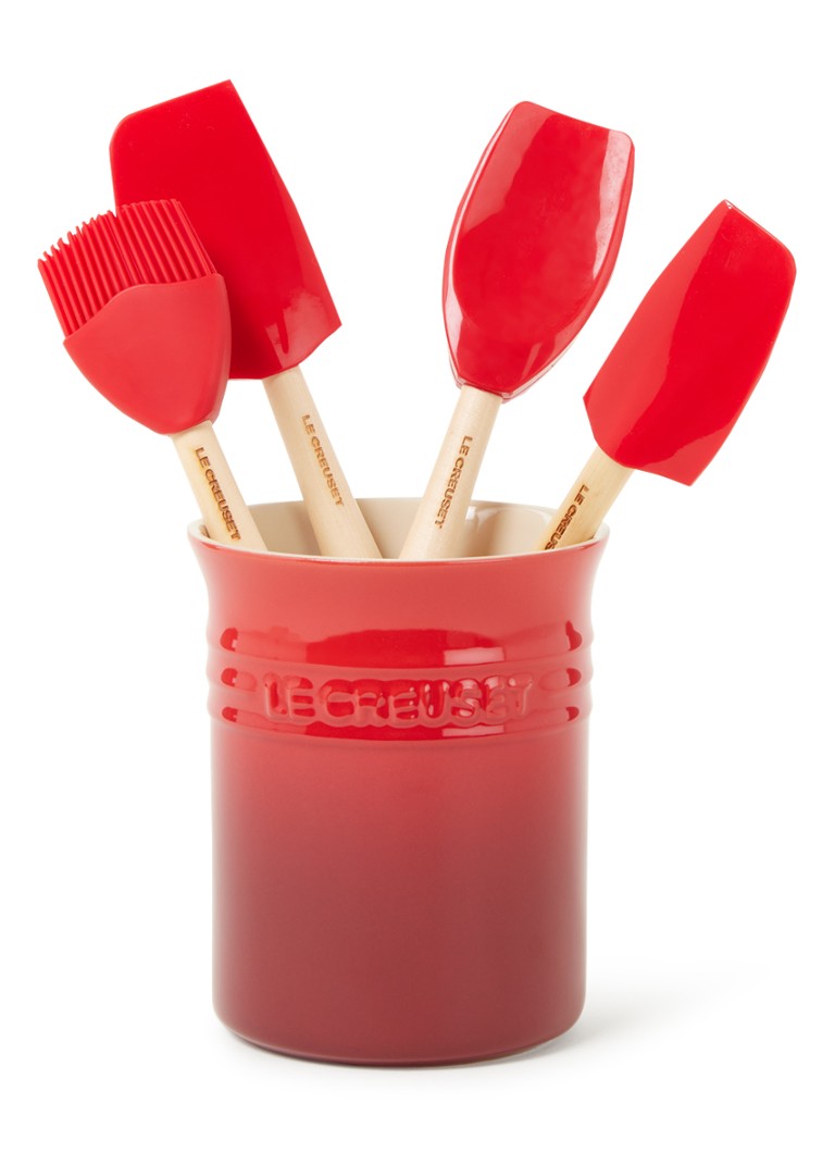 Le Creuset - Pot à ustensiles avec 4 spatules - Rouge