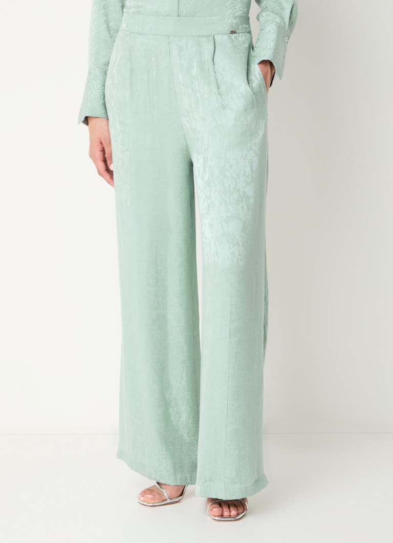 LES Atelier - Clair high waist wide fit pantalon met jacquard dessin - Turquoise