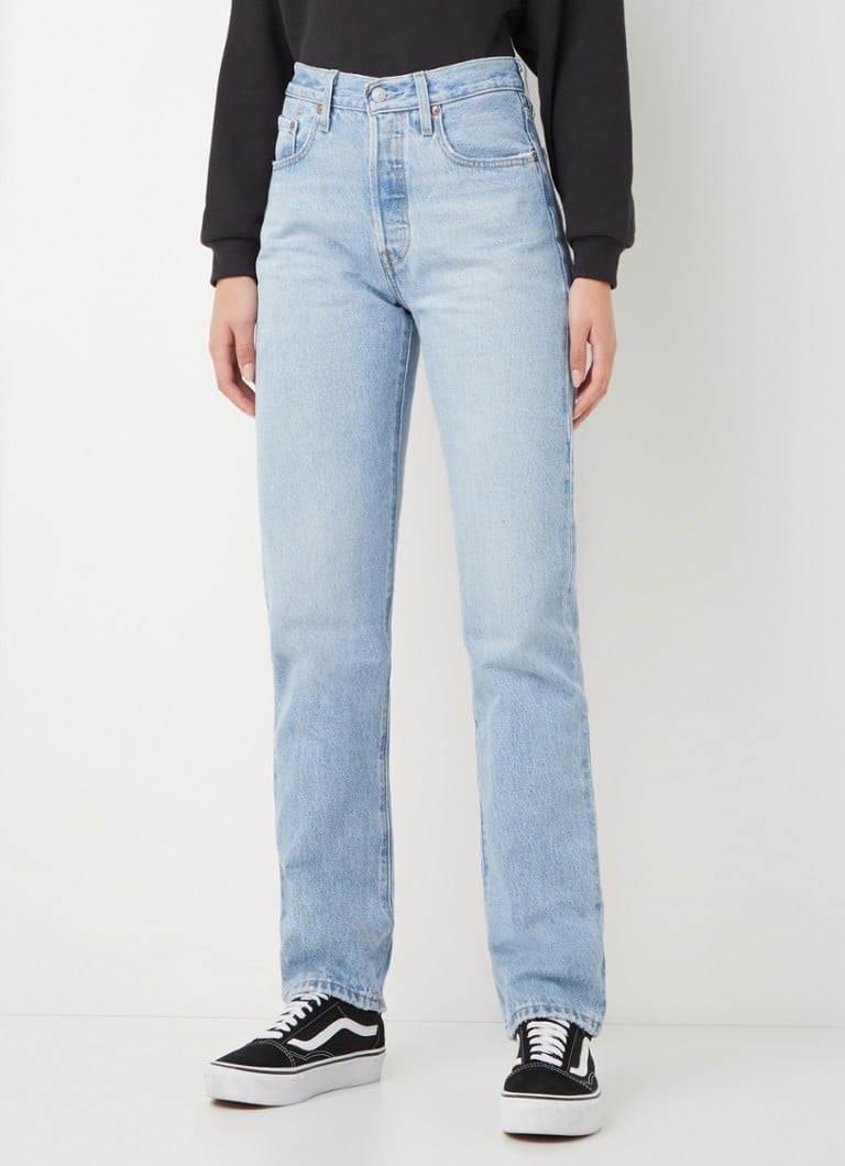 Levi's - 501 High waist straight leg jeans met lichte wassing - Indigo