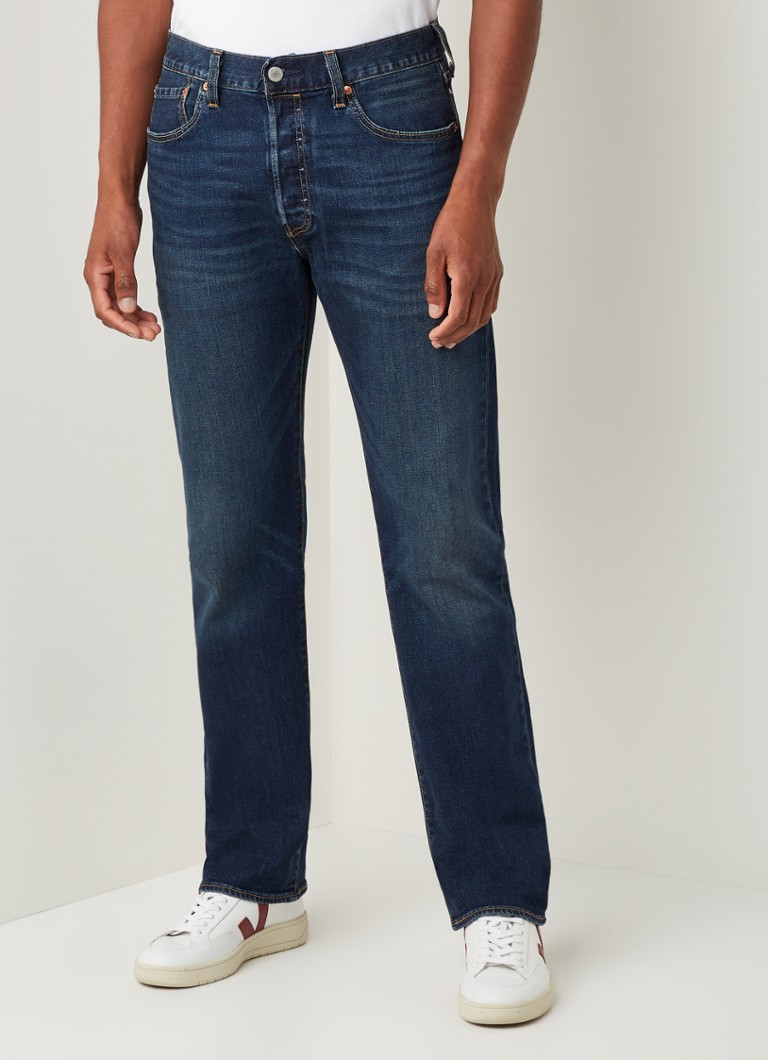 Levi's - 501 straight leg jeans met stretch en medium wassing - Indigo