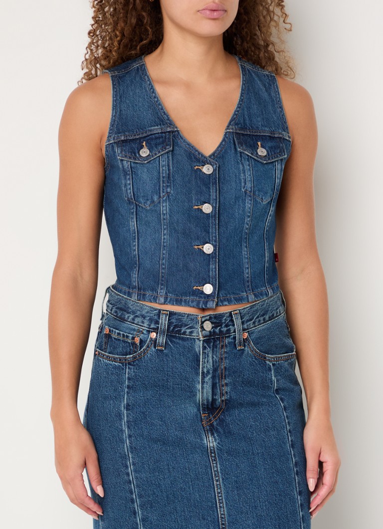 Levi's - Cropped gilet van denim met borstzakken - Indigo