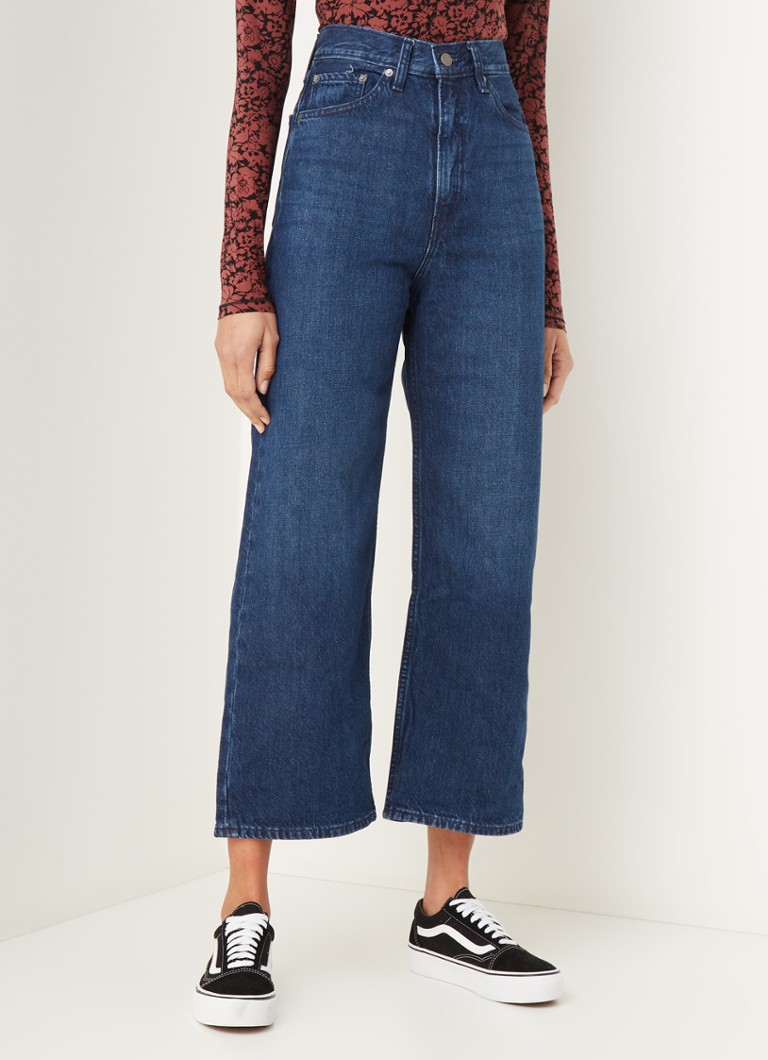 Levi's - High waist wide leg cropped jeans met donkere wassing - Indigo