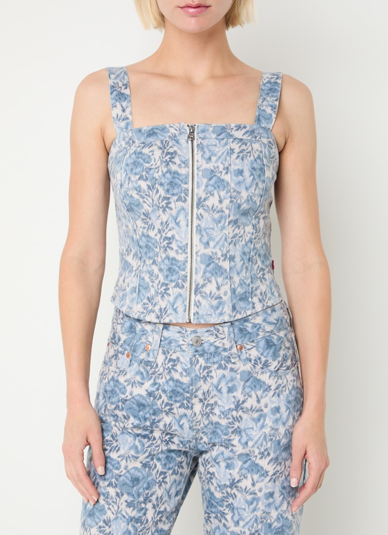 Levi's - Mouwloze top van denim met bloemenprint - Indigo