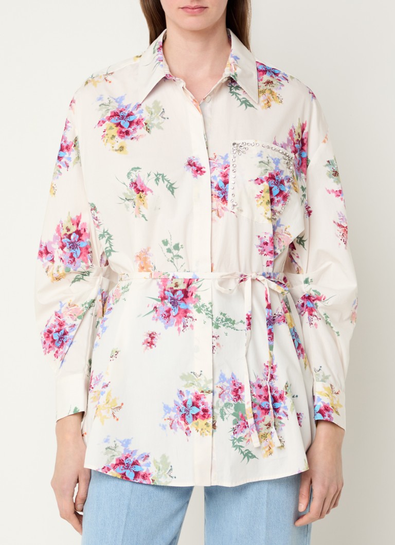 Liu Jo - Camicia blouse met bloemenprint en ceintuur - Creme